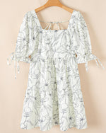 Cleo Square Neck Shirred Back Puff Sleeve Mini Dress