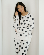 Polka Dot Print Drop Shoulder Pullover Drawstring Jogger Pant Set - Beige
