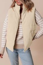 Scottie Solid Color Corduroy Puffer Vest Coat - Beige