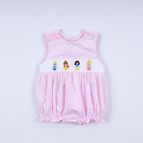 Pink princess hand smocked plaid bubble