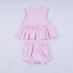 Pink princess hand smocked plaid bloomer set