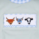 Sage cow hand smocked bubble