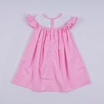 Pink character hand smocked dot ruffle dress