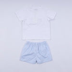 Blue character hand smocked gingham shorts set
