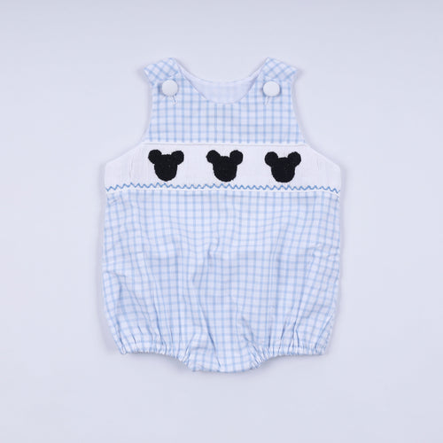 Blue character hand smocked gingham bubble