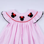 Red character hand smocked plaid ruffle dress