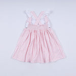 Pink character hand smocked gingham ruffle dress