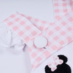 Pink character hand smocked gingham ruffle bubble