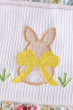 Floral print bunny embroidery smocked girl dress