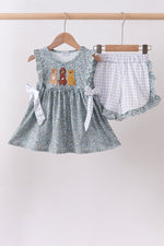 Floral puppy embroidery ruffle shorts set