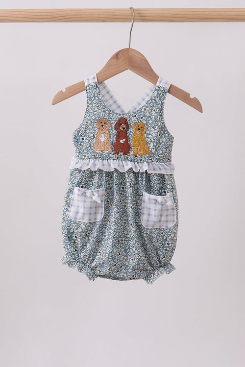 Floral puppy embroidery ruffle bubble
