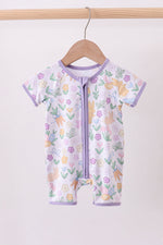 Purple floral print romper