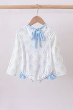 Blue I love MOM embroidery hydrangea rashgaurd