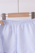 Blue sailboat embroidery ruffle shrots set
