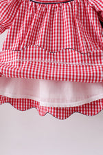Red flag smocked gingham ruffle shorts set