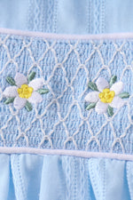 Blue floral smocked jacquard ruffle dress