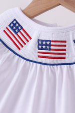 White flag smocked ruffle gingham bloomer set