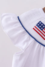 White flag smocked ruffle dress