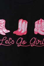 Black let's go girl boots leopard ruffle shorts set