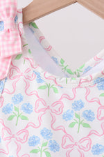 Pink hydrangea bow print 2pc swimsuit