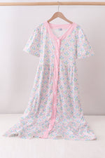 Pink hydrangea bow print tiered dress
