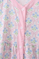 Pink hydrangea bow print tiered dress