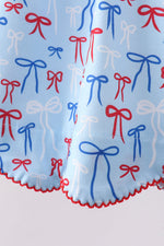 Blue bow smocked ruffle shorts set