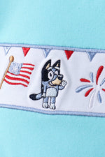 Blue character embroidery shorts set