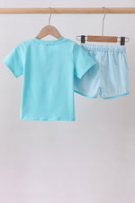 Blue character embroidery shorts set