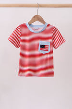 Red stripe flag french knot top