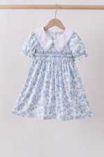Blue rose smocked dress