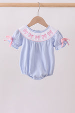 Blue bow smocked bubble