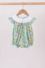 Green lemon smocked ruffle bubble