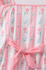 Blush floral print ruffle bow swimsuit