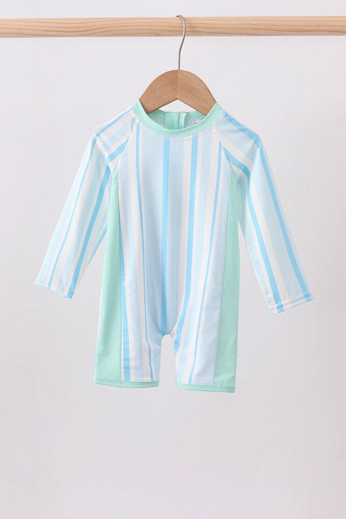 Blue stripe one-piece swimsuit