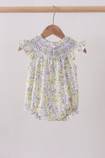 Golden meadow floral smocked ruffle bubble