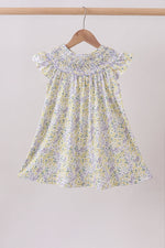 Golden meadow floral smocked ruffle dress