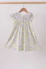 Golden meadow floral smocked ruffle dress