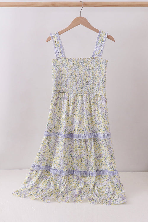 Golden meadow floral smocked tiered dress (length 41.33inch)
