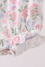 Pink floral bow smocked ruffle bubble