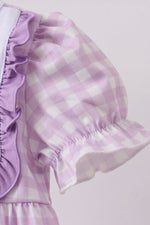 Purple floral embroidery gingham ruffle bubble