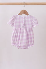Purple floral embroidery gingham ruffle bubble