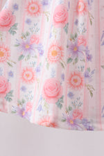 Purple floral embroidery gingham ruffle dress