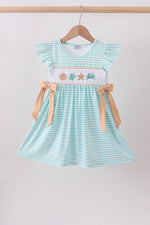 Mint marine creature smocked stripe ruffle dress