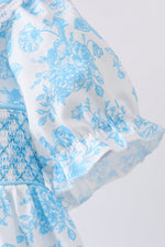 Blue rose smocked dress