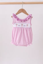 Pink floral bow smocked ruffle bubble