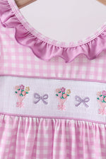 Pink floral bow smocked ruffle shorts set
