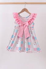 Pink patchwork floral ruffle dress