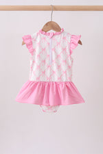 Pink bow ruffle one-piece swimsuit
