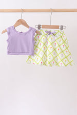 Purple floral bow skorts set